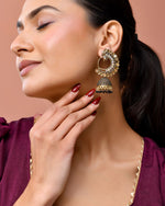 Thumbnail for Jewels Nest Gold Plated Kundan Style Black Beaded Jhumka Earrings For Women - Distacart