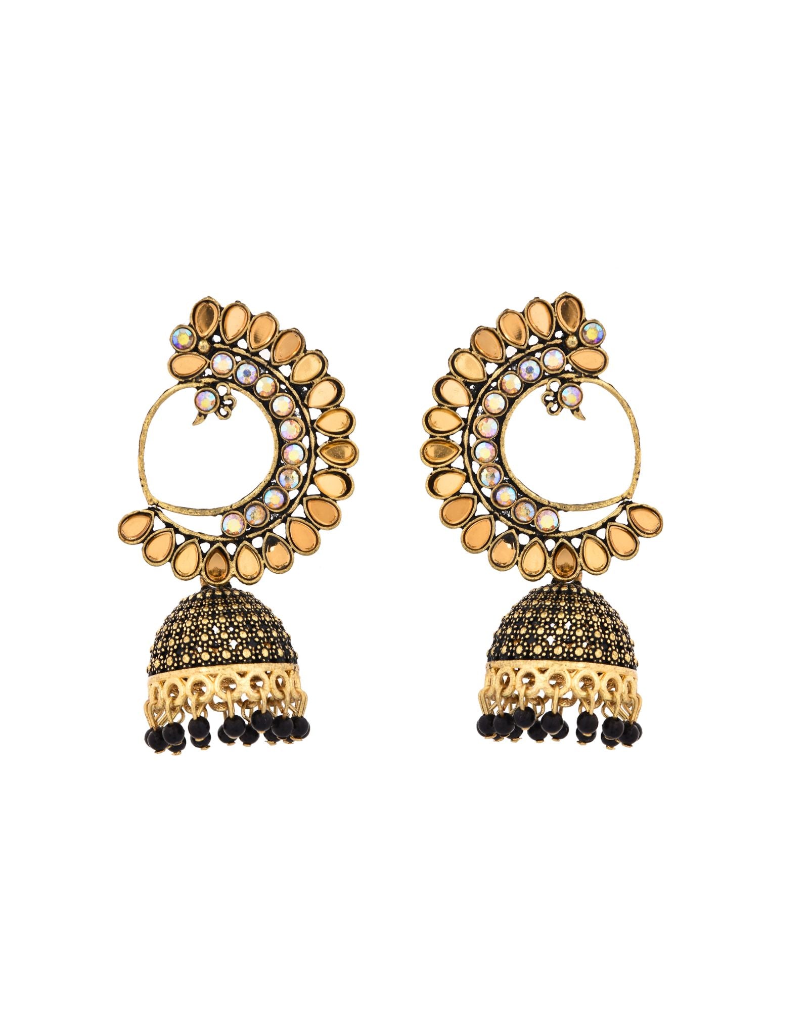 Jewels Nest Gold Plated Kundan Style Black Beaded Jhumka Earrings For Women - Distacart