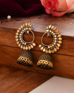 Thumbnail for Jewels Nest Gold Plated Kundan Style Black Beaded Jhumka Earrings For Women - Distacart