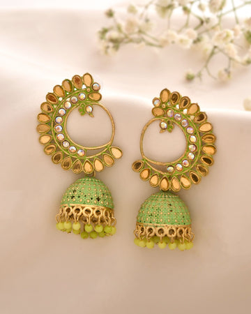 Jewels Nest Gold Plated Kundan Style Green Beaded Jhumka Earrings For Women - Distacart