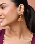 Thumbnail for Jewels Nest Gold Plated Kundan Studded Red Bead Jhumka Earrings For Women - Distacart