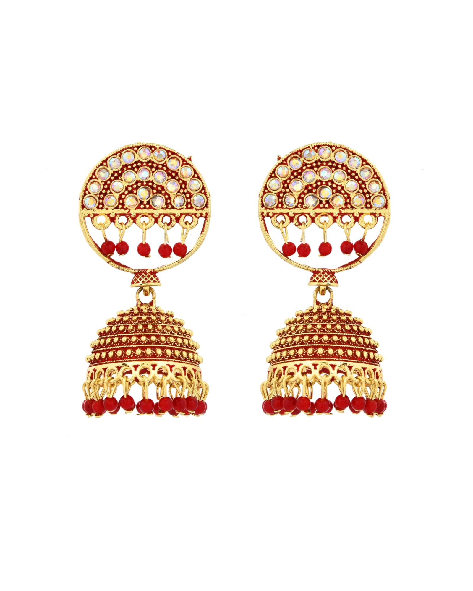 Jewels Nest Gold Plated Kundan Studded Red Bead Jhumka Earrings For Women - Distacart
