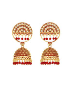Thumbnail for Jewels Nest Gold Plated Kundan Studded Red Bead Jhumka Earrings For Women - Distacart