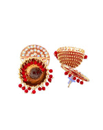 Thumbnail for Jewels Nest Gold Plated Kundan Studded Red Bead Jhumka Earrings For Women - Distacart