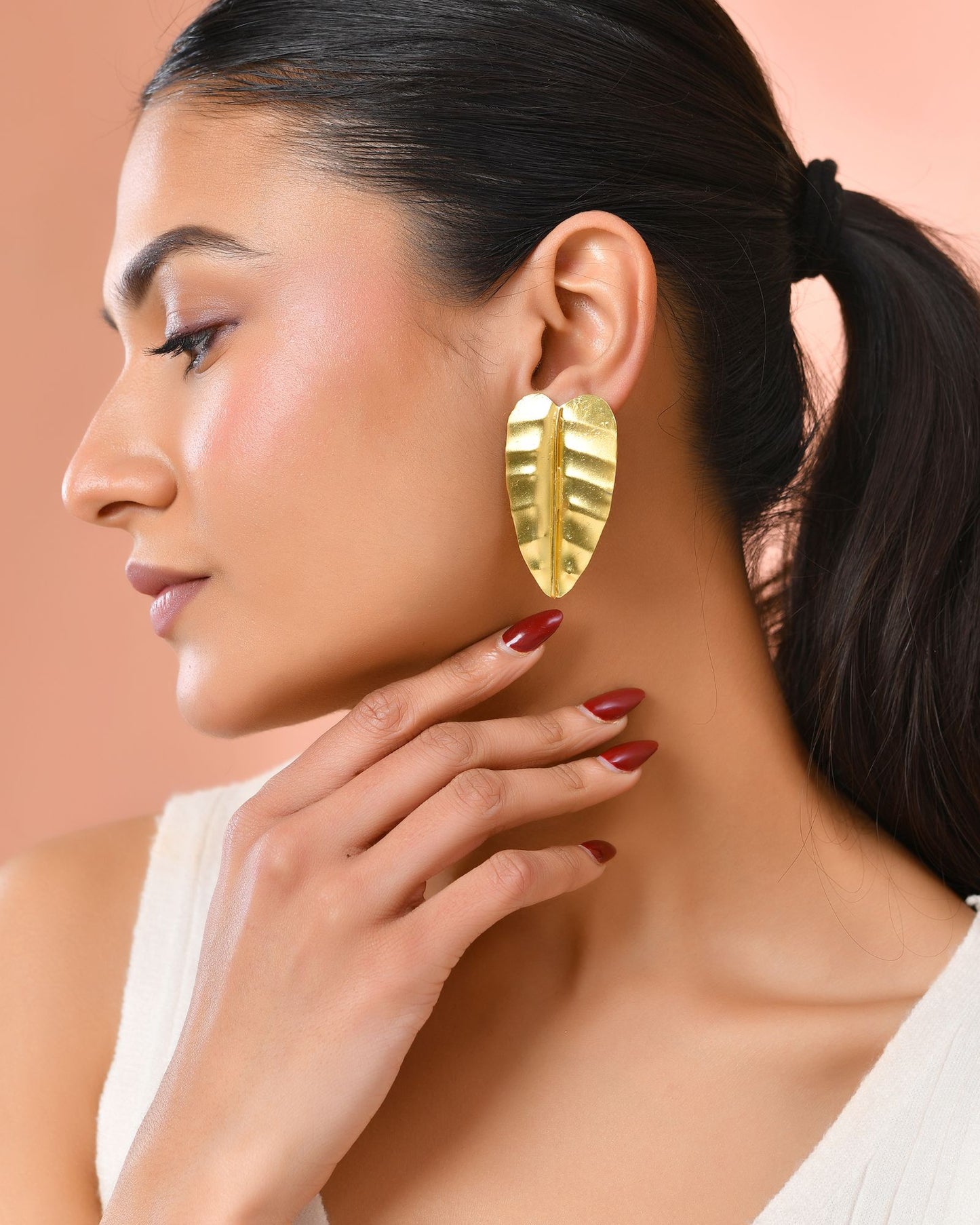 Jewels Nest Gold Leaf Textured Statement Stud Earrings For Women - Distacart