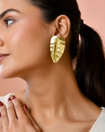 Thumbnail for Jewels Nest Gold Leaf Textured Statement Stud Earrings For Women - Distacart