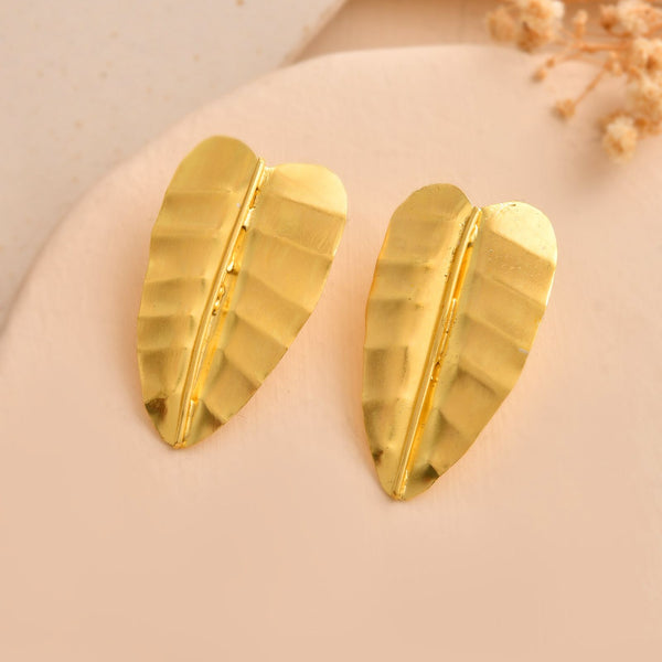 Jewels Nest Gold Leaf Textured Statement Stud Earrings For Women - Distacart
