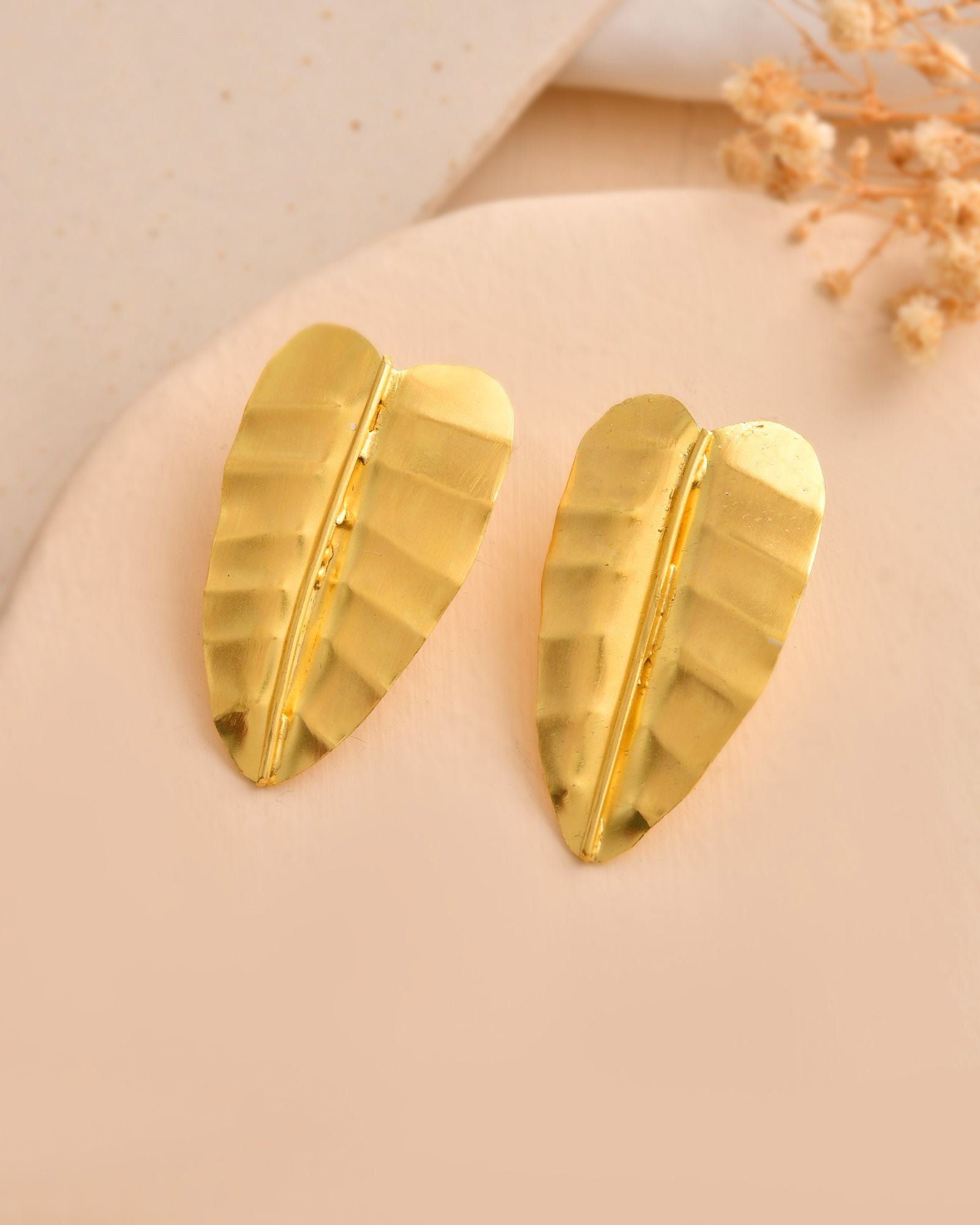 Jewels Nest Gold Leaf Textured Statement Stud Earrings For Women - Distacart