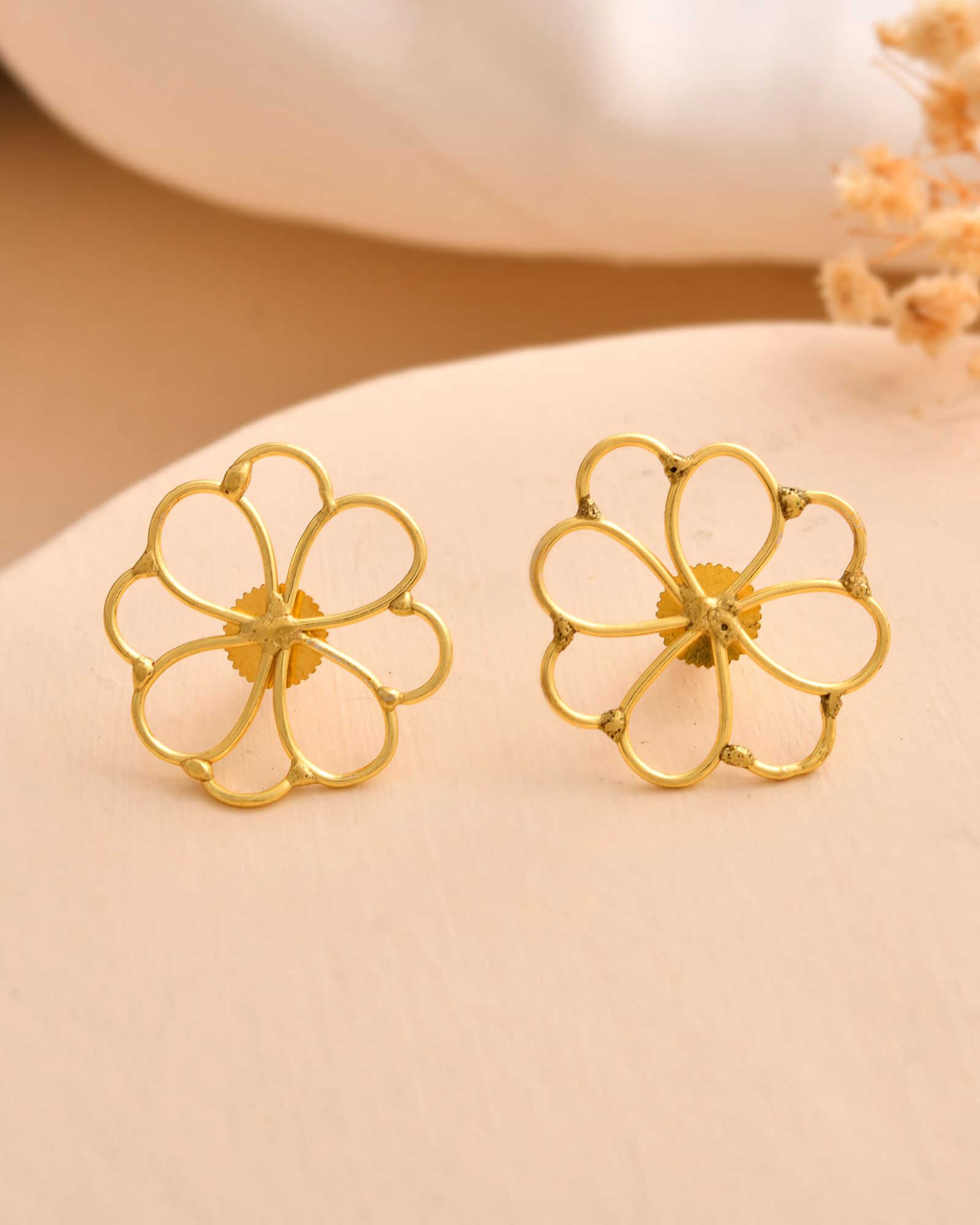 Jewels Nest Gold-Tone Floral Stud Earrings For Women - Distacart