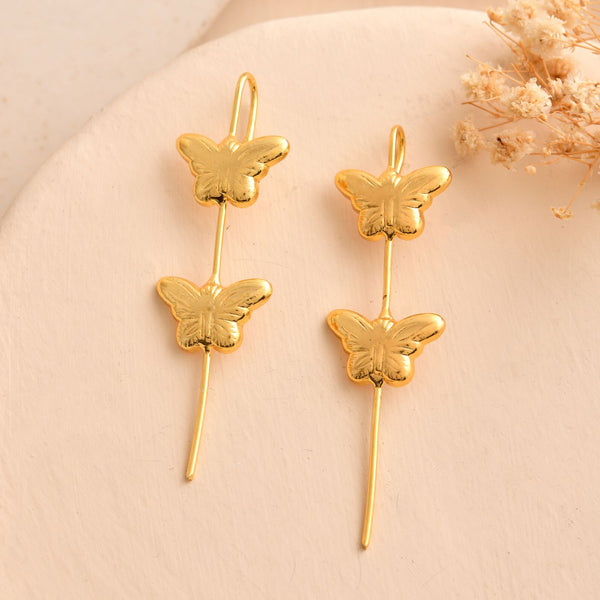 Jewels Nest Gold-Tone Butterfly Motif Linear Drop Earrings For Women | Minimal Elegant Jewellery - Distacart