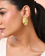 Thumbnail for Jewels Nest Gold-Tone Textured Leaf Stud Earrings For Women | Minimal Modern Jewellery - Distacart