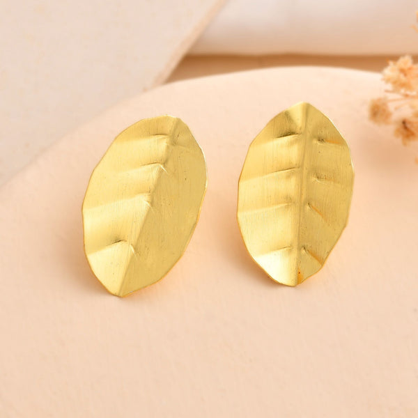 Jewels Nest Gold-Tone Textured Leaf Stud Earrings For Women | Minimal Modern Jewellery - Distacart