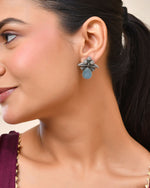 Thumbnail for Jewels Nest Oxidised Silver Floral Stud Earrings With Blue Stone For Women - Distacart