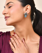 Thumbnail for Jewels Nest Oxidised Silver Floral Stud Earrings With Blue Stone For Women - Distacart