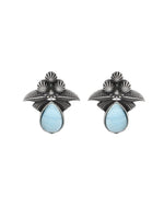 Thumbnail for Jewels Nest Oxidised Silver Floral Stud Earrings With Blue Stone For Women - Distacart
