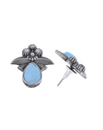 Thumbnail for Jewels Nest Oxidised Silver Floral Stud Earrings With Blue Stone For Women - Distacart
