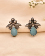 Thumbnail for Jewels Nest Oxidised Silver Floral Stud Earrings With Blue Stone For Women - Distacart