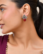 Thumbnail for Jewels Nest Oxidised Silver Red Stone Floral Stud Earrings For Women - Distacart