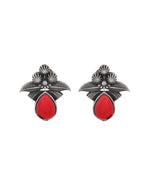 Thumbnail for Jewels Nest Oxidised Silver Red Stone Floral Stud Earrings For Women - Distacart