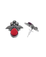 Thumbnail for Jewels Nest Oxidised Silver Red Stone Floral Stud Earrings For Women - Distacart