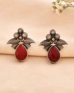 Thumbnail for Jewels Nest Oxidised Silver Red Stone Floral Stud Earrings For Women - Distacart