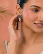 Thumbnail for Jewels Nest Oxidised Silver Pink Stone Floral Stud Earrings For Women - Distacart
