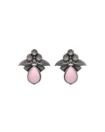 Thumbnail for Jewels Nest Oxidised Silver Pink Stone Floral Stud Earrings For Women - Distacart