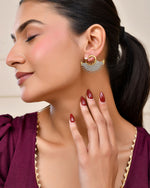 Thumbnail for Jewels Nest Gold-Tone Dual Finish Fan Motif Stud Earrings For Women - Distacart