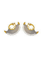 Thumbnail for Jewels Nest Gold-Tone Dual Finish Fan Motif Stud Earrings For Women - Distacart