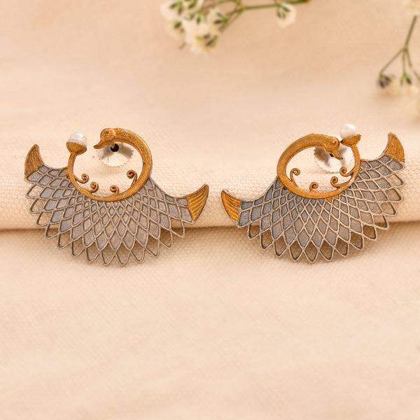 Jewels Nest Gold-Tone Dual Finish Fan Motif Stud Earrings For Women - Distacart
