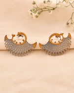 Thumbnail for Jewels Nest Gold-Tone Dual Finish Fan Motif Stud Earrings For Women - Distacart