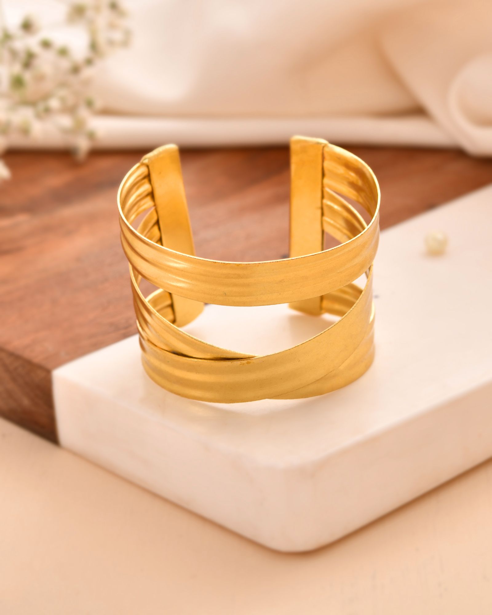 Jewels Nest Gold-Tone Layered Statement Cuff Bracelet For Women - Distacart