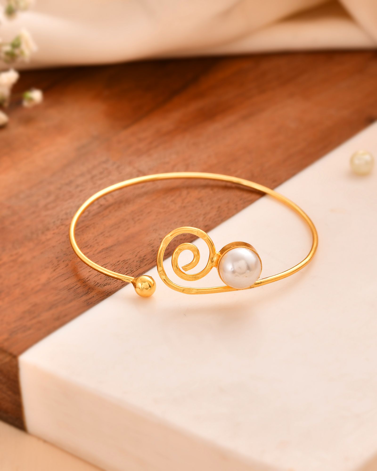 Jewels Nest Gold-Tone Pearl Detail Swirl Cuff Bracelet For Women - Distacart