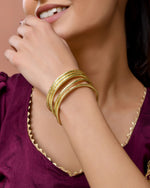 Thumbnail for Jewels Nest Gold-Tone Textured Open Cuff Bangles Set For Women (Set Of 6) - Distacart