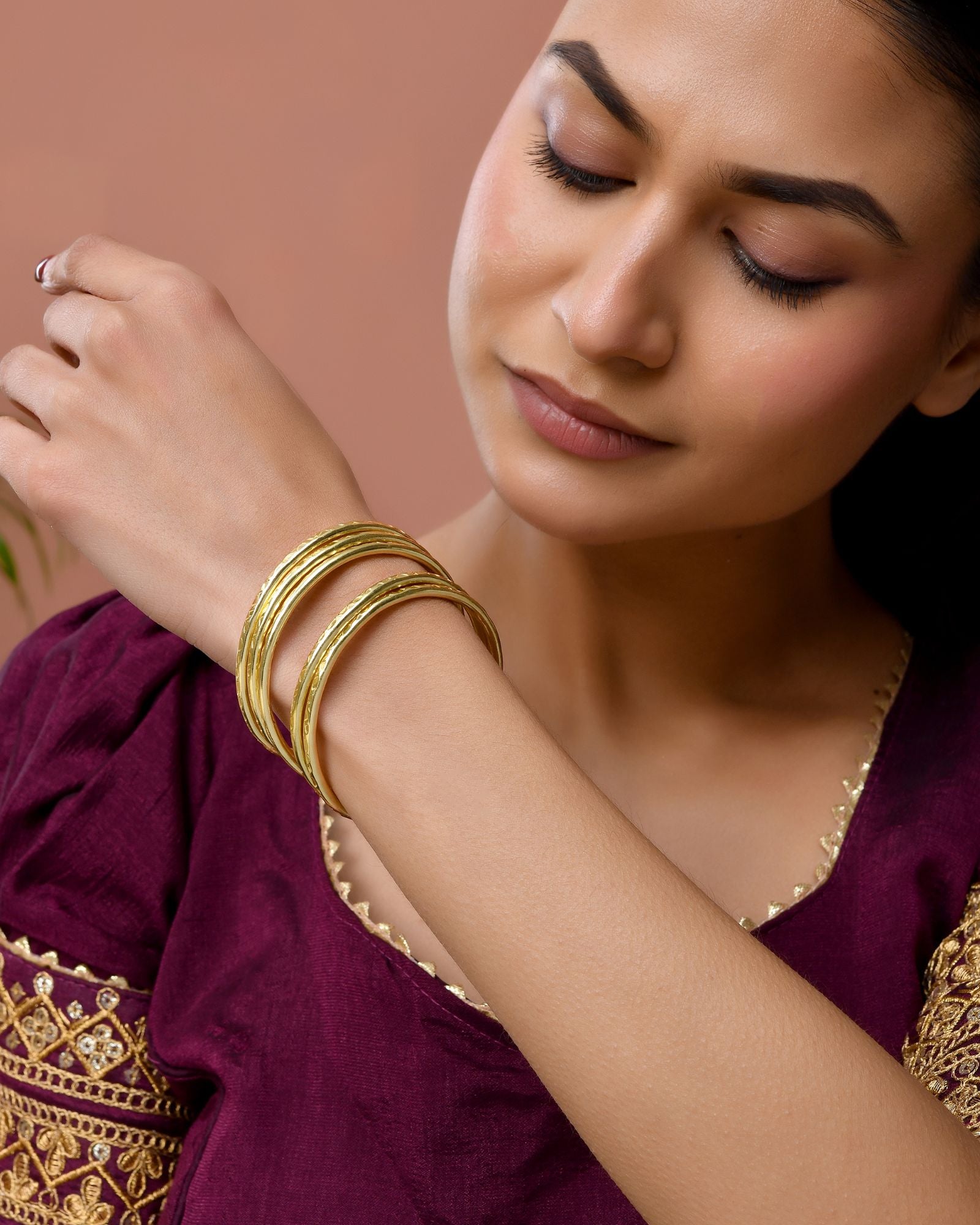 Jewels Nest Gold-Tone Textured Open Cuff Bangles Set For Women (Set Of 6) - Distacart