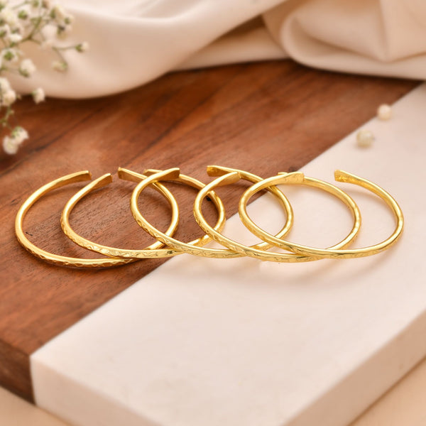 Jewels Nest Gold-Tone Textured Open Cuff Bangles Set For Women (Set Of 6) - Distacart