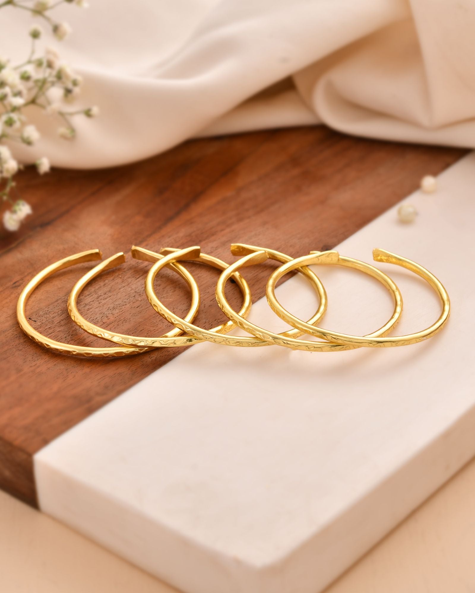 Jewels Nest Gold-Tone Textured Open Cuff Bangles Set For Women (Set Of 6) - Distacart