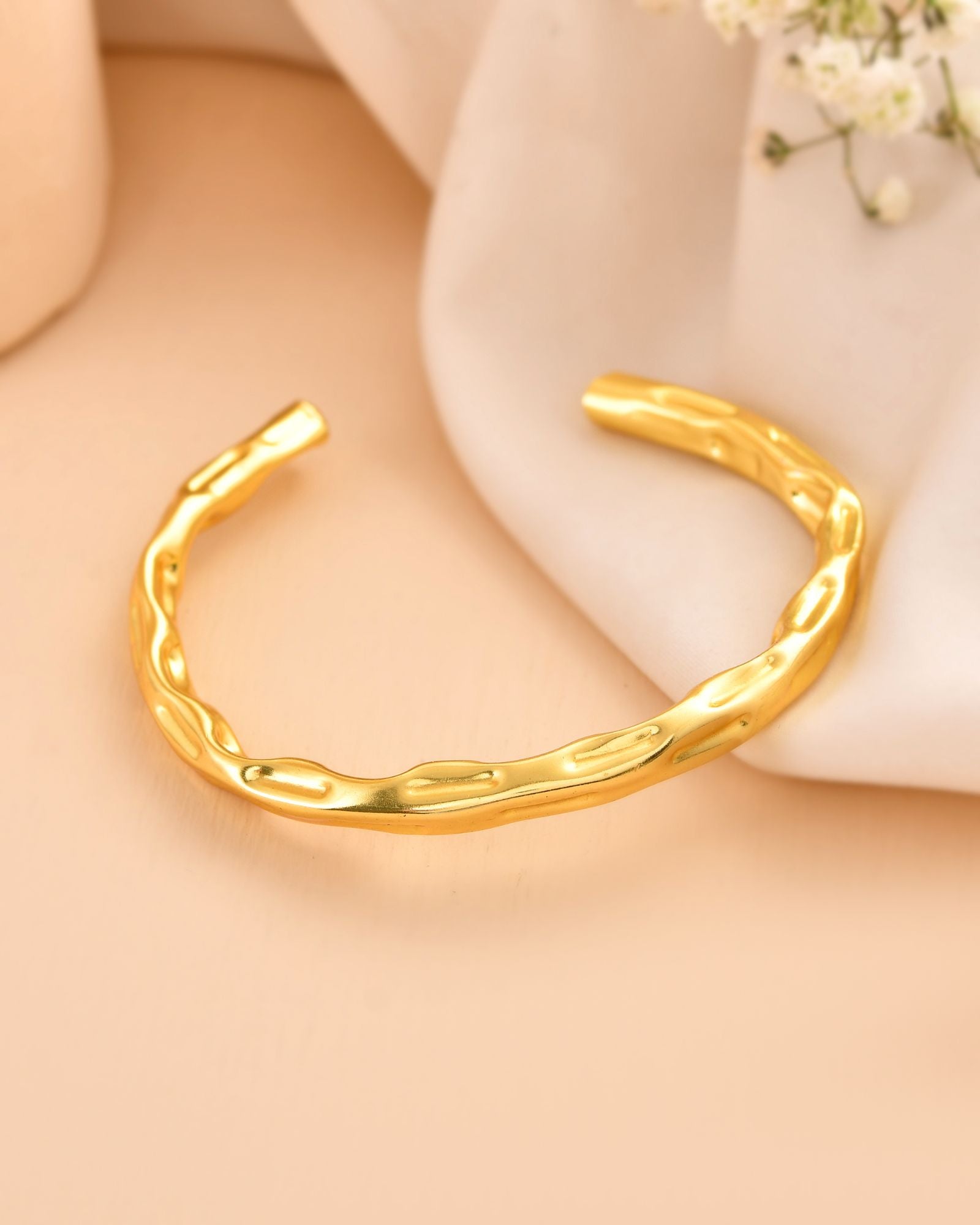 Jewels Nest Gold-Tone Textured Open Cuff Bracelet For Women - Distacart