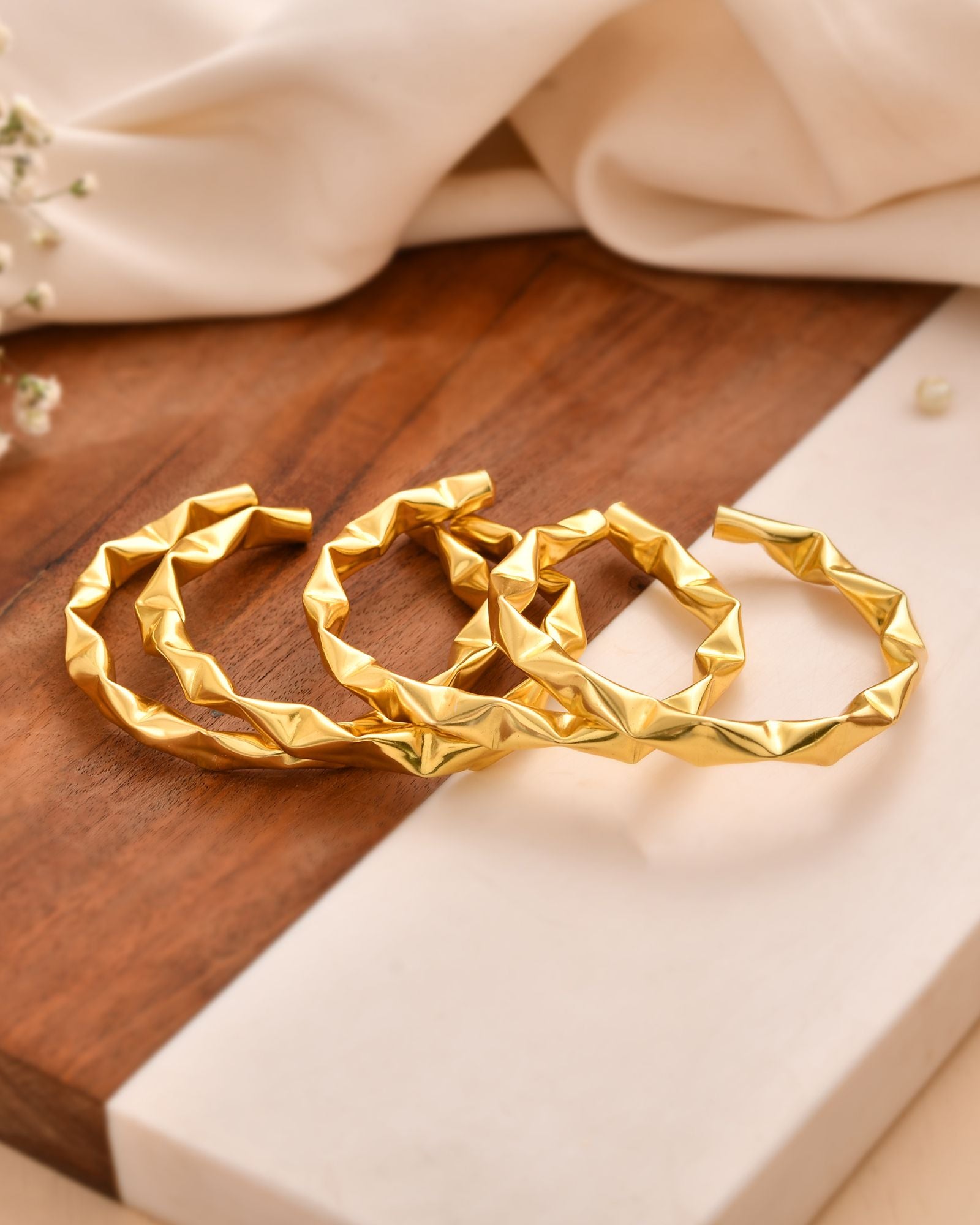 Jewels Nest Gold-Tone Crinkle Textured Open Bangles Set For Women - Distacart