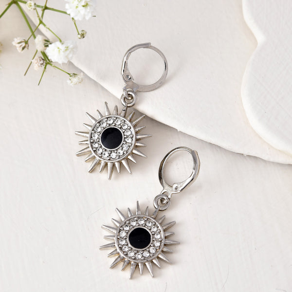 Jewels Nest Stainless Steel Evil Eye Sunburst Dangle Earrings with Crystal Embellishments - Distacart