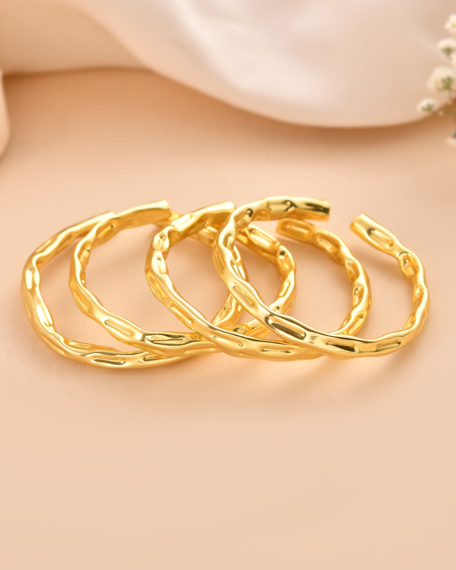 Jewels Nest Gold-Tone Organic Textured Open Bangles Set For Women - Distacart