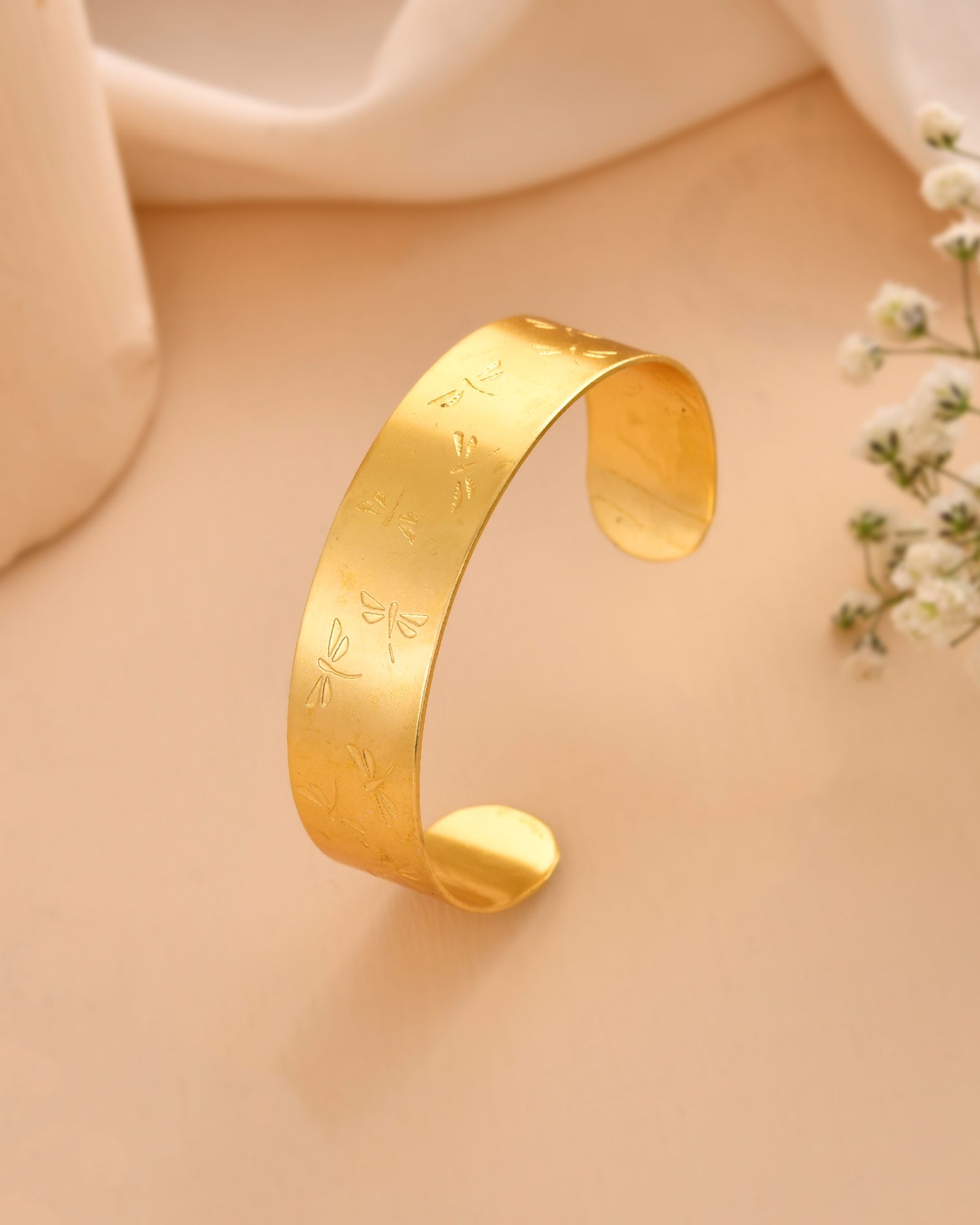 Jewels Nest Gold-Tone Anti- Tarnish Floral Engraved Wide Cuff Bangle For Women - Distacart