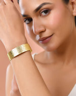 Thumbnail for Jewels Nest Gold-Tone Anti- Tarnish Textured Wide Cuff Bangle For Women - Distacart