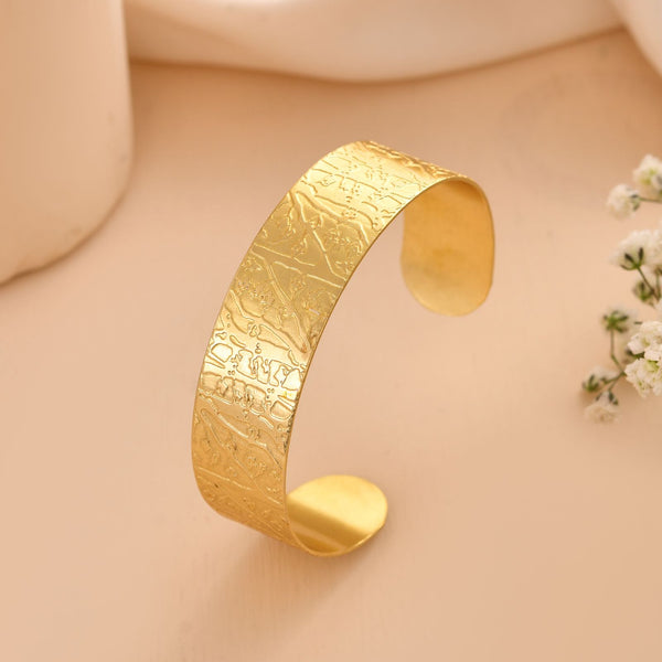 Jewels Nest Gold-Tone Anti- Tarnish Textured Wide Cuff Bangle For Women - Distacart