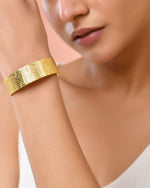 Thumbnail for Jewels Nest Gold-Tone Anti- Tarnish Leaf Textured Wide Cuff Bangle For Women - Distacart