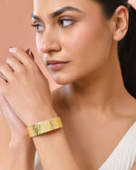 Thumbnail for Jewels Nest Gold-Tone Anti- Tarnish Leaf Textured Wide Cuff Bangle For Women - Distacart