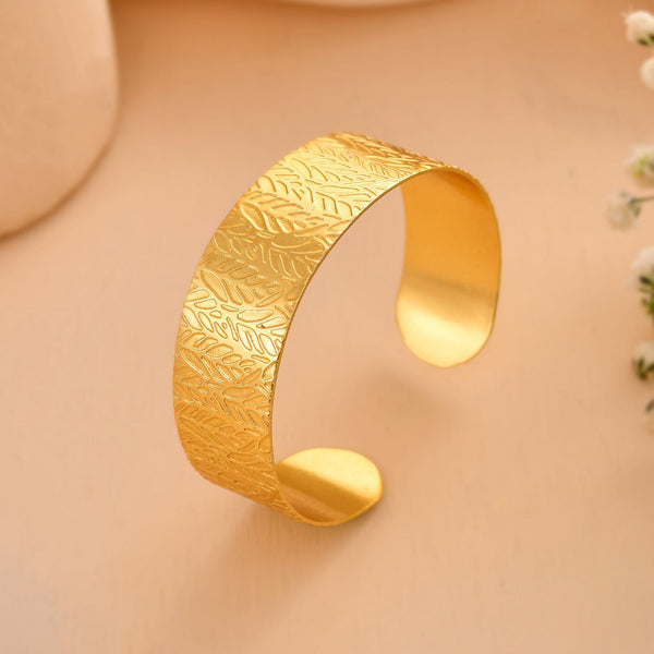 Jewels Nest Gold-Tone Anti- Tarnish Leaf Textured Wide Cuff Bangle For Women - Distacart