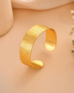 Thumbnail for Jewels Nest Gold-Tone Anti- Tarnish Leaf Textured Wide Cuff Bangle For Women - Distacart