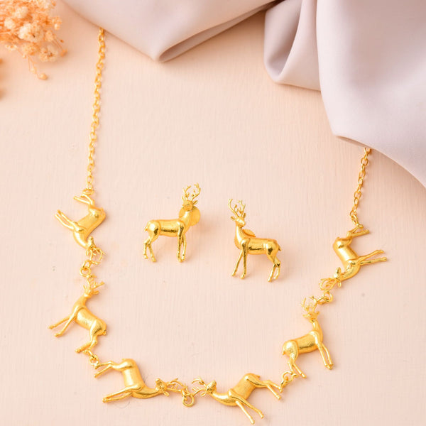 Jewels Nest Gold-Tone Deer Motif Necklace & Stud Earrings Jewellery Set For Women - Distacart