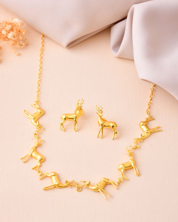 Jewels Nest Gold-Tone Deer Motif Necklace & Stud Earrings Jewellery Set For Women - Distacart